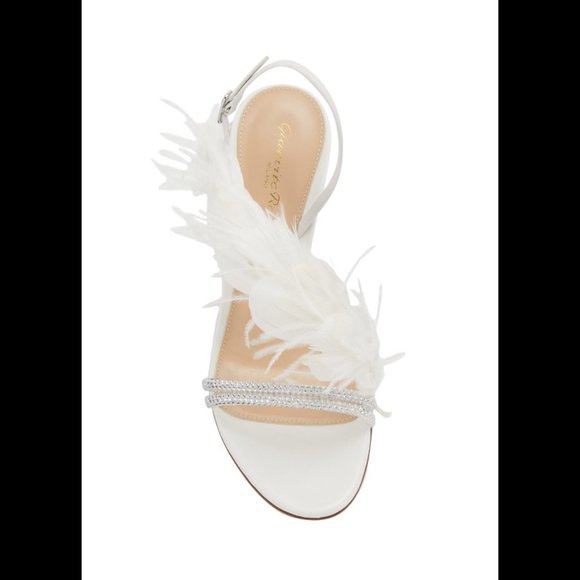 NEW Gianvito Rossi White Sandals Size 37/7.Feather & Crystal Detail Straps Event - Picture 6 of 15